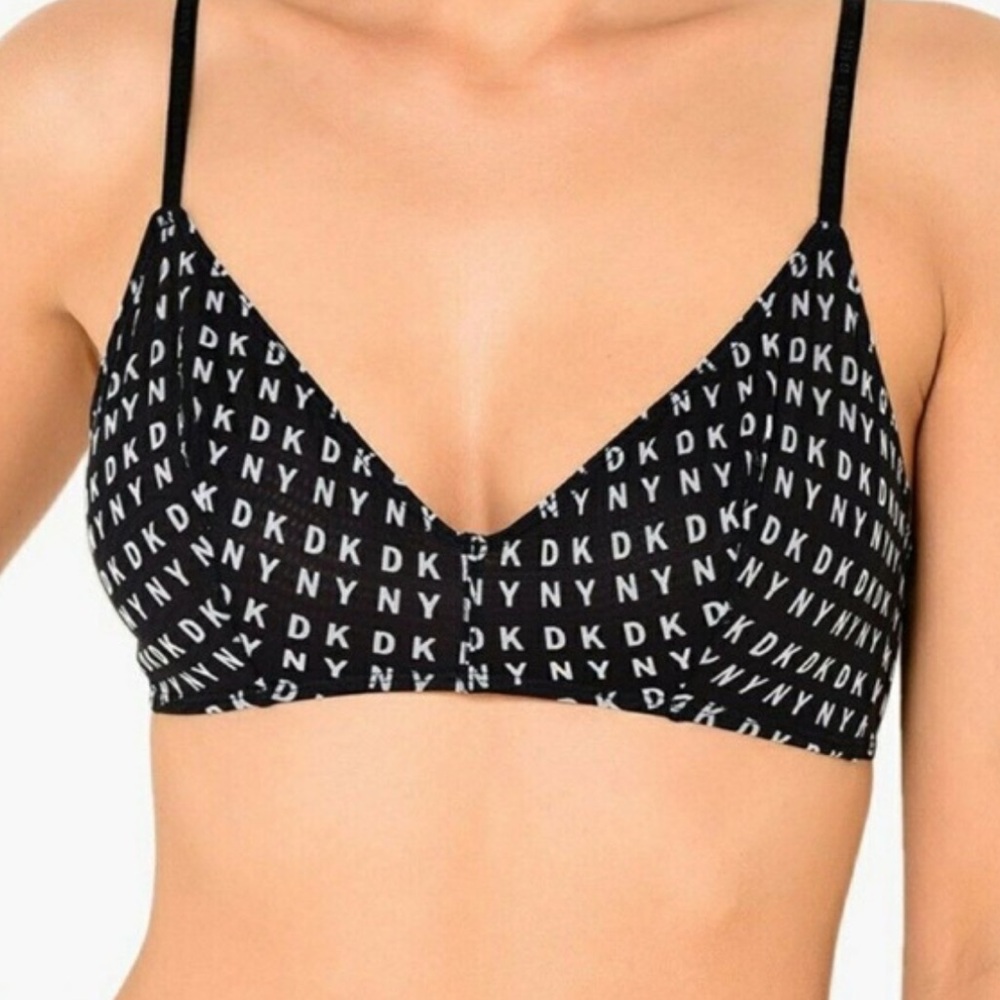 DKNY Printed Mesh Bralette Black & White DKNY Logo Print Size Small